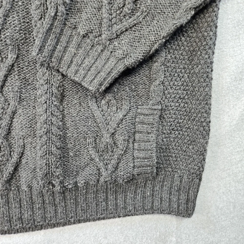 SAOI Sweater Mens M Gray Collared Cable-Knit‎ Pullover Heavyweight Wool Pockets